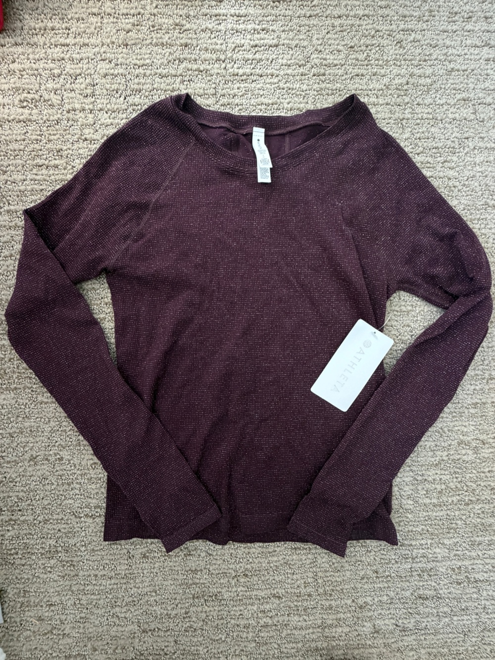 NWT Athleta Women's Sparkle Plum Crewneck Long Sleeve